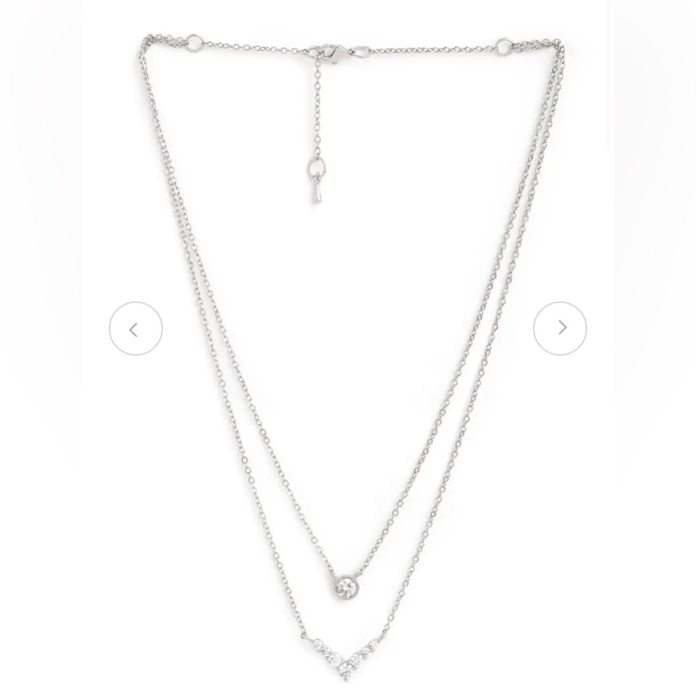 Shimmering White Gold Plated V Shaped CZ Layered Necklace. New.